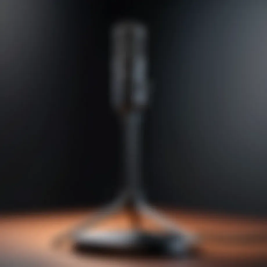 A sleek and modern microphone stand in a streaming setup