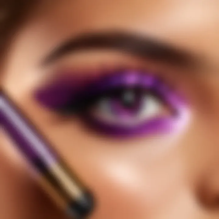 Model applying Tarte Maneater Mascara in purple to achieve a bold eye look