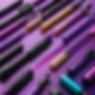 Display of various colored mascaras including Tarte Maneater Mascara in purple