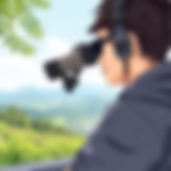 User enjoying a scenic view with a stabilized monocular