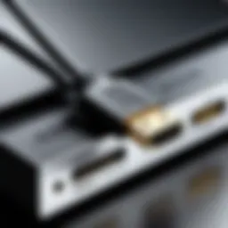 Close-up of an HDMI cable connected to a DVD player