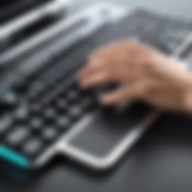 A user comfortably typing on a wireless ergonomic keyboard