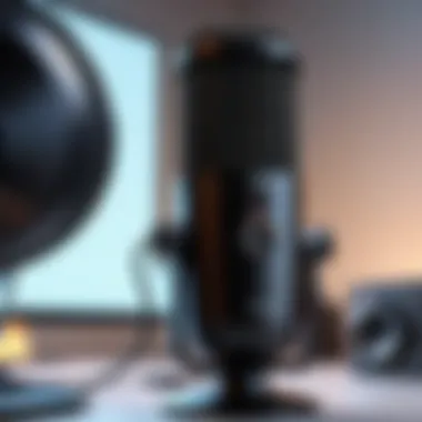 Content Creation with Personal Mic and Speaker Visual representation of a content creator using a personal mic and speaker setup.