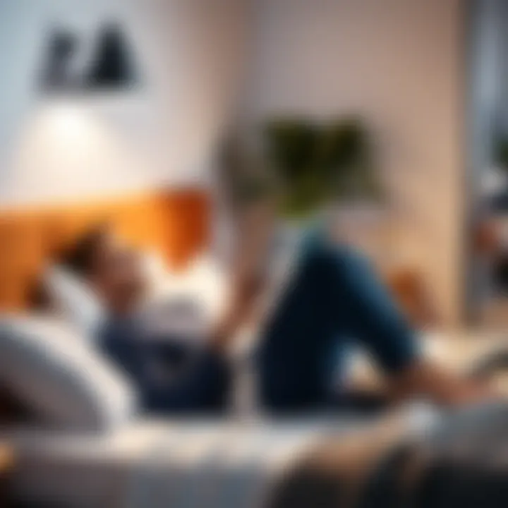An individual reading comfortably with a reading wedge in a cozy bed setting.