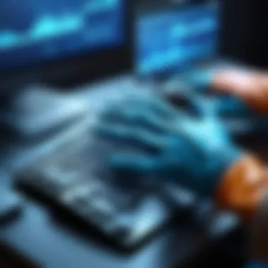 Engaging with Technology in Comfort User engaging with a computer while wearing typing gloves