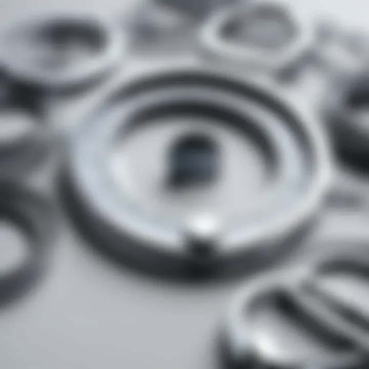 A close-up view of various sizes of circular paper clips highlighting their design.