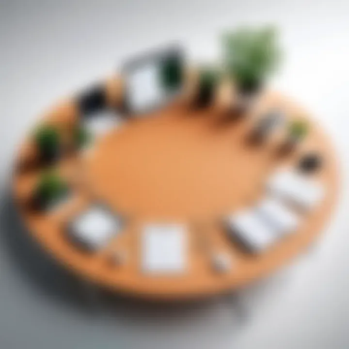 An eco-friendly workspace utilizing circular paper clips for organization.