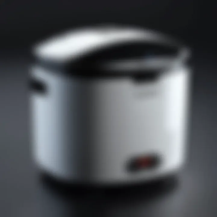 Close-up view of the Tupperware Mini Rice Cooker's sleek design and functionality