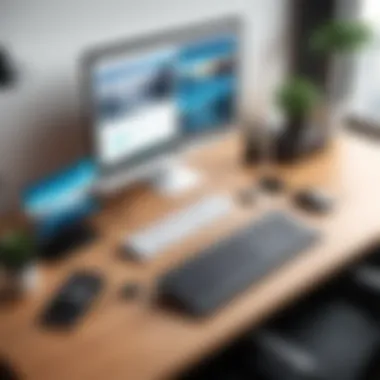 Optimized Workspace Utilizing AIO Technology A well-organized workspace featuring an AIO device with essential accessories.