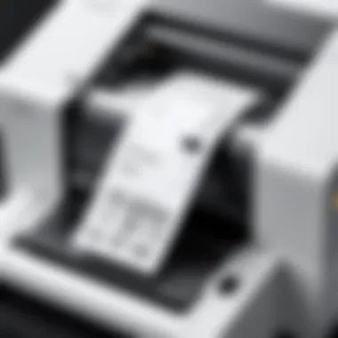 A close-up of a thermal printer in action, producing high-quality labels.