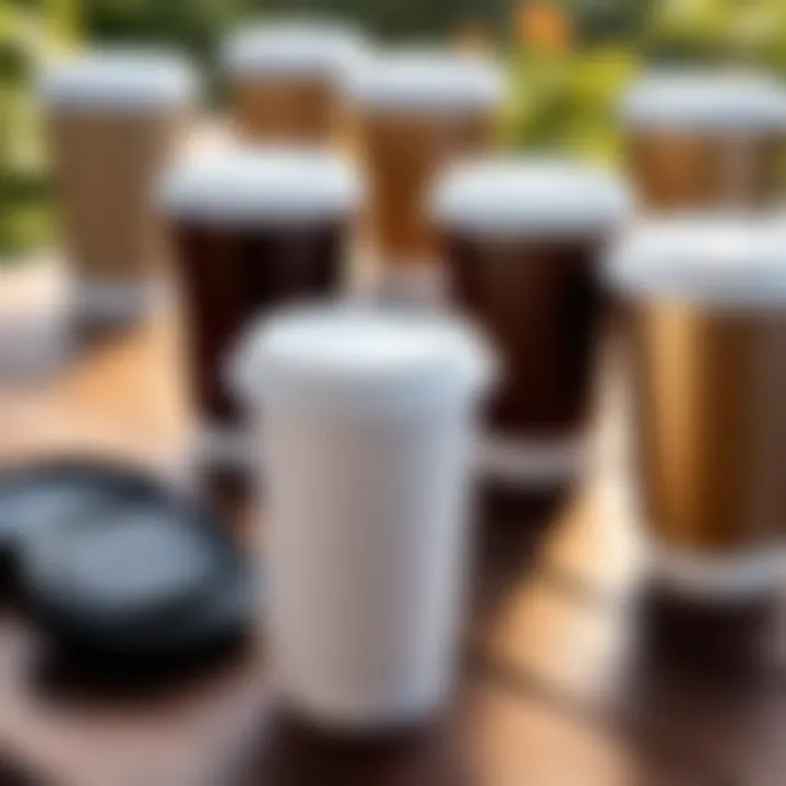 Hard plastic coffee cups in an outdoor setting, highlighting their practical use.