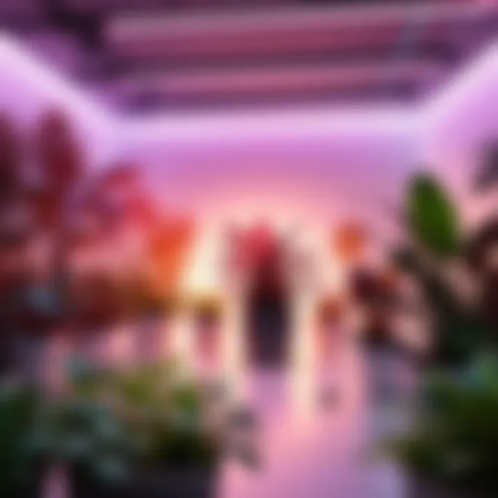 A vibrant indoor garden thriving under the glow of LED grow lights