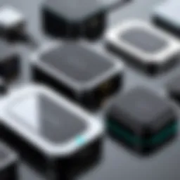 An illustration of various Qi charger adapters showcasing their designs and features.