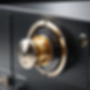 Close-up of Sentry Safe firebox locking mechanism emphasizing security features