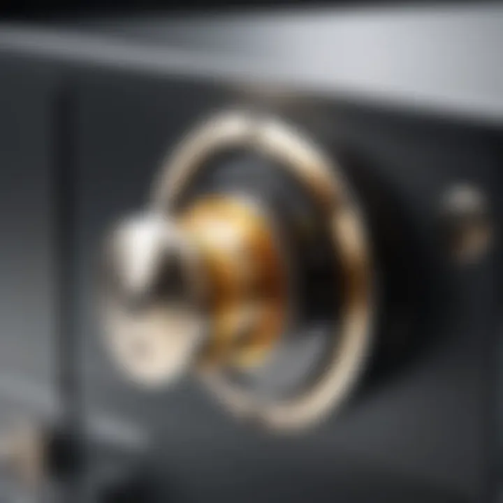 Close-up of Sentry Safe firebox locking mechanism emphasizing security features