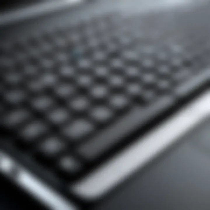 A close-up of the HP EliteBook's keyboard featuring advanced security options.