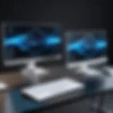 A sleek dual-monitor setup showcasing a laptop connected to an external screen.