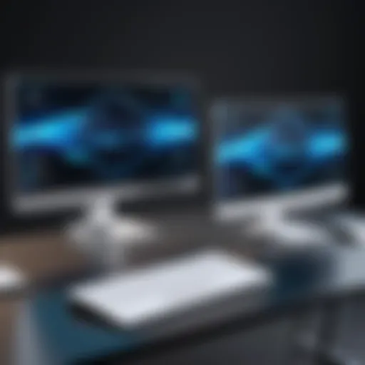A sleek dual-monitor setup showcasing a laptop connected to an external screen.