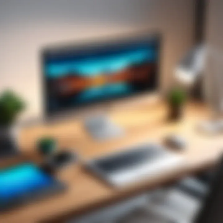 An organized workspace with a laptop and extra screen optimized for productivity.
