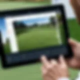 Close-up view of an iPad displaying golf swing analytics.