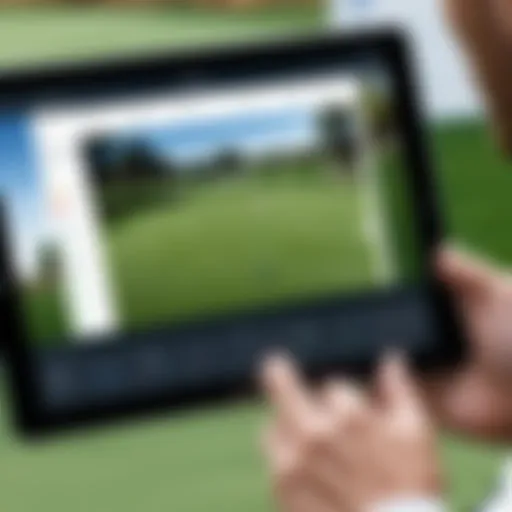 Close-up view of an iPad displaying golf swing analytics.