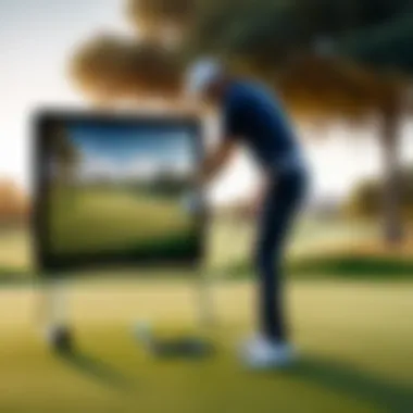 Swinging into Improvement Golfer practicing a swing with an iPad nearby for analysis.