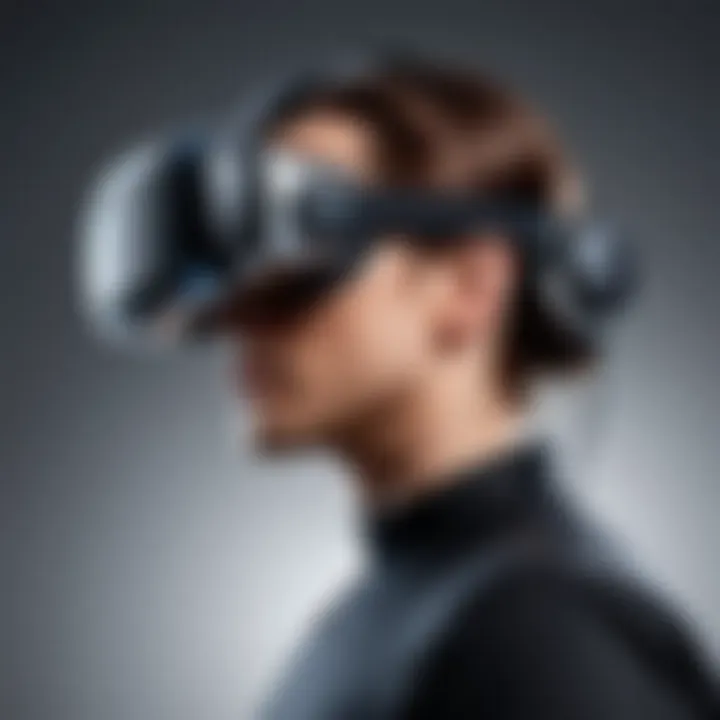 Side view of a user immersed in virtual reality while wearing the VR Power Elite Strap.