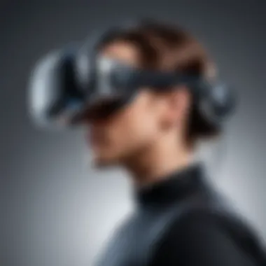 User Immersion with the VR Power Elite Strap Side view of a user immersed in virtual reality while wearing the VR Power Elite Strap.