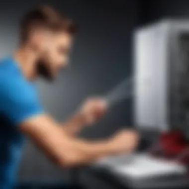 User installing a WiFi antenna on a gaming PC