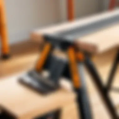 A close-up of the adjustable features of the Worx Clamping Sawhorse